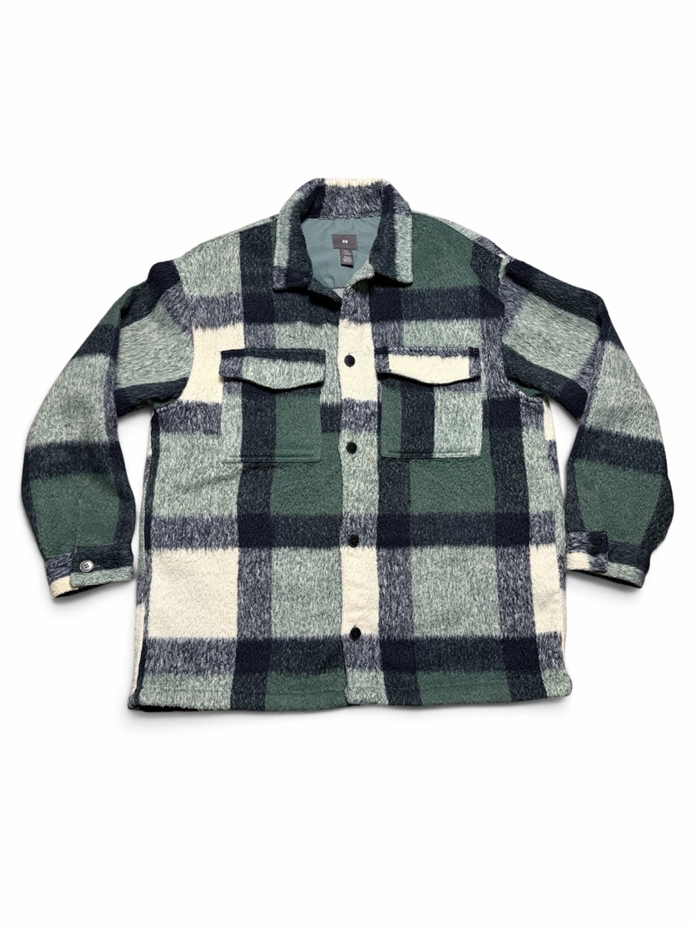 H&M XL Green Plaid Brushed Shacket Overshirt Jacket